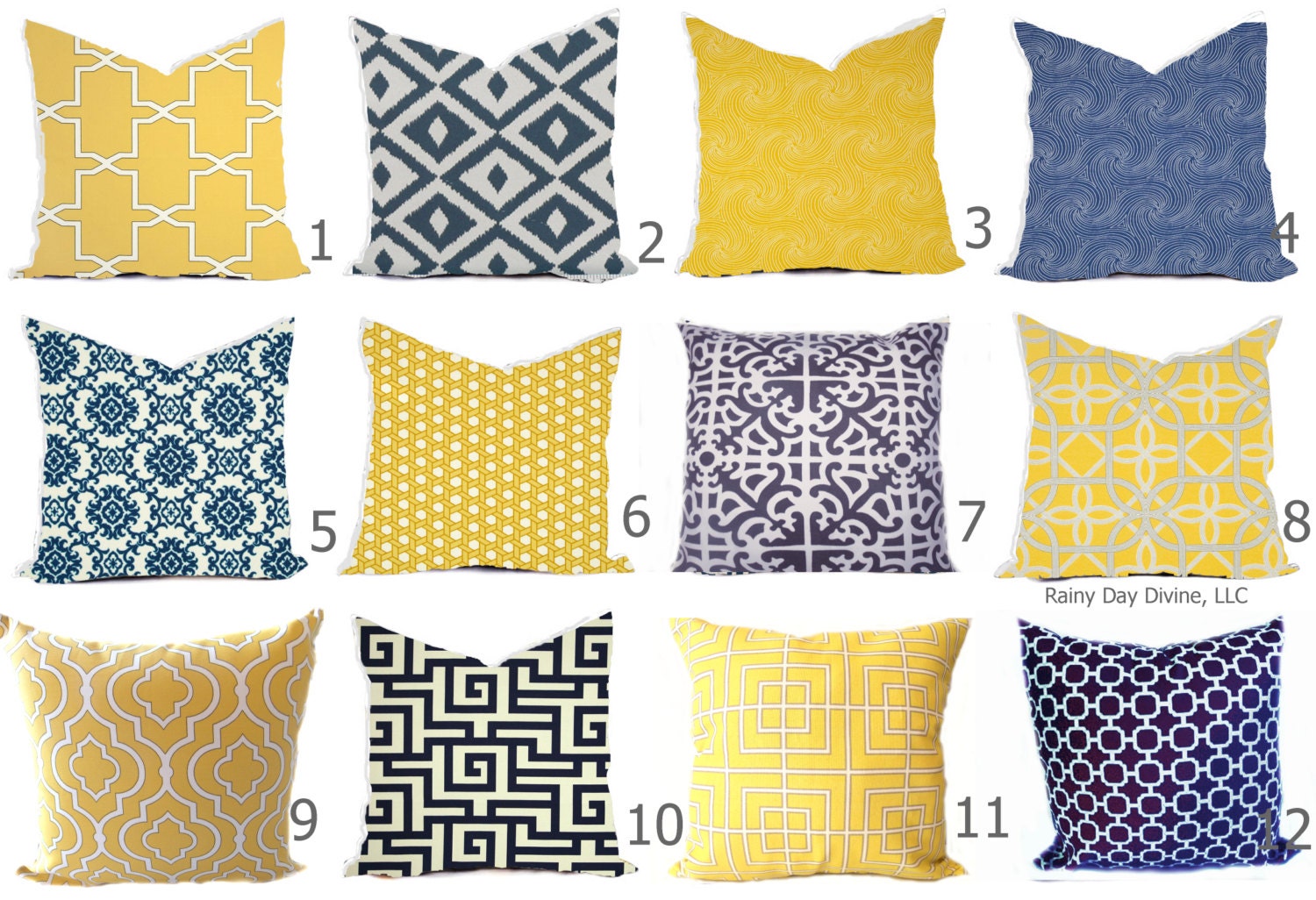 Outdoor Pillows or Indoor Custom Cover - Navy Royal Blue Yellow Gold ...