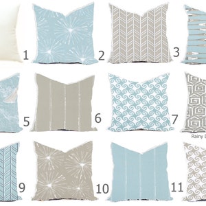 Housses d’oreillers - Blue Spa Mist Ice Taupe Grey Modern- Toutes les tailles 16x16 18x18 Throw Toss Accent Pillow Home Coastal
