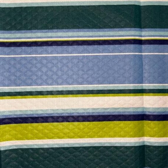 Fabric By the Yard Window Stripe Blue Navy, Lime and Dark Green, Turquoise, White Print