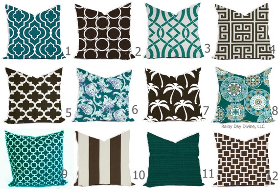 Outdoor Pillows or Indoor Custom Cover Aqua Blue Teal Peacock