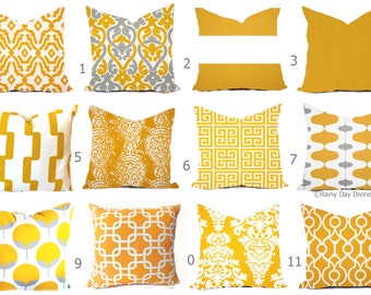 Outdoor Pillow Covers or Indoor Custom - Citrus Yellow Mustard White - All sizes 16x16 18x18 -Sham Toss Throw Accent Modern Geo Ikat Patio