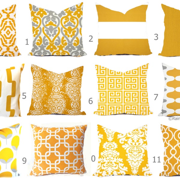 Outdoor Pillow Covers or Indoor Custom - Citrus Yellow Mustard White - All sizes 16x16 18x18 -Sham Toss Throw Accent Modern Geo Ikat Patio