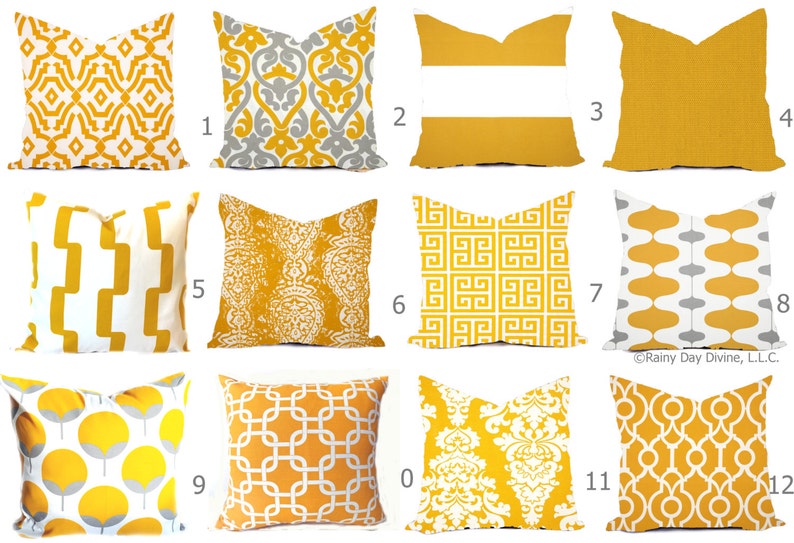 Outdoor Pillow Covers or Indoor Custom Citrus Yellow Mustard White All sizes 16x16 18x18 Sham Toss Throw Accent Modern Geo Ikat Patio image 1