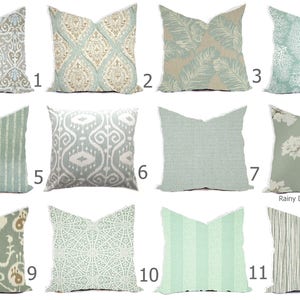 Pillows Custom Cover - Spa Blue Mineral Mist Taupe Ivory Cream Ikat Quatrefoil Coastal Nautical