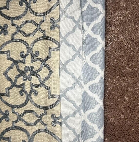 Fabric Scrap Bundle: Blue Slate Grey Gray Cream White Ivory (2 fabrics)