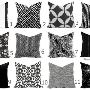 Outdoor Pillows Indoor Custom Cover size include 16x16, 18x18 Shades of Black and White Modern Geometric Block Print Quatrefoil Tribal image 1