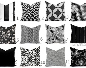 Outdoor Pillows Indoor Custom Cover size include 16x16, 18x18 - Shades of Black and White Modern Geometric Block Print Quatrefoil Tribal