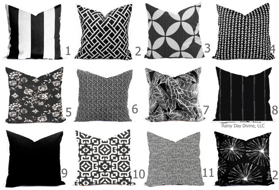 Outdoor Pillows Indoor Custom Cover size include 16x16, 18x18 - Shades of Black and White Modern Geometric Block Print Quatrefoil Tribal