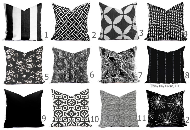 Outdoor Pillows Indoor Custom Cover size include 16x16, 18x18 Shades of Black and White Modern Geometric Block Print Quatrefoil Tribal image 1