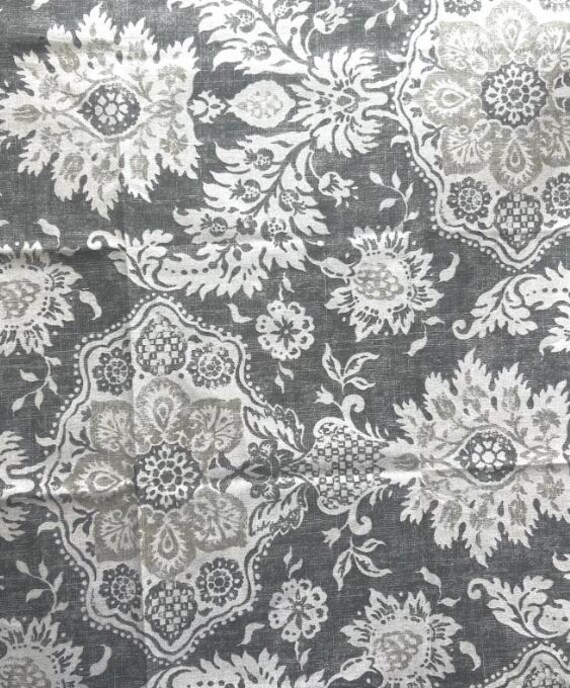 Fabric By the Yard Grey Gray Cream White Magnolia Belmont Mist Print