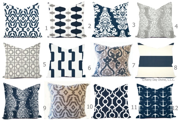 Indoor Custom Cover Shades of Blue Navy Outdoor Pillows Navy White Sand Outdoor