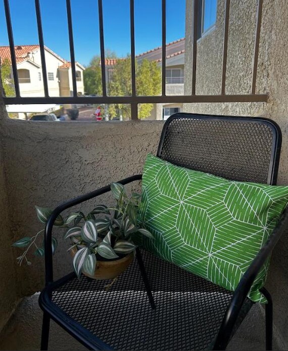 Pillow Cover Lumbar Lime Bright Green Calypso Citron White Lines Geometric Pattern, 12x20 inches, Outdoor and Indoor