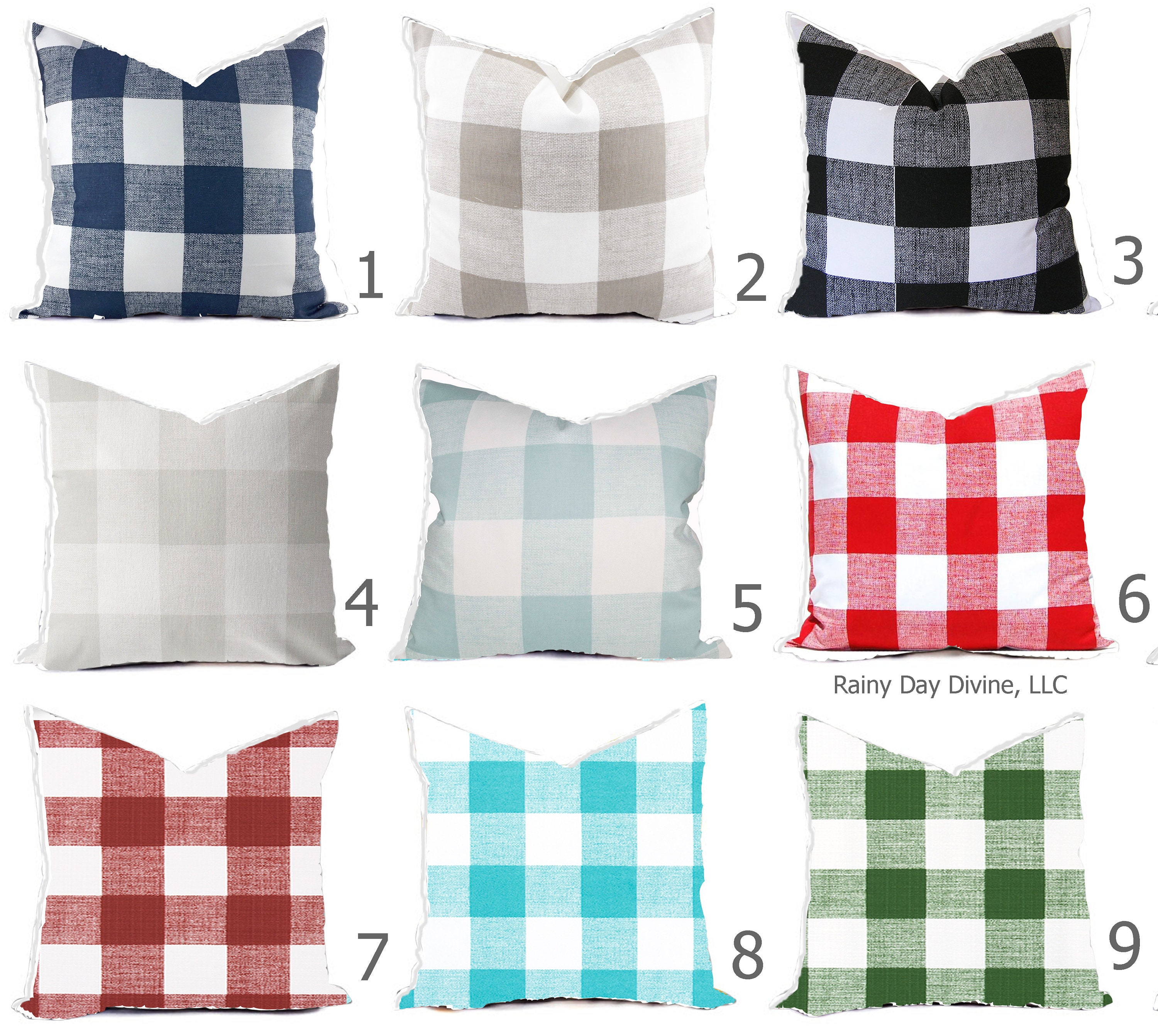 Outdoor Pillows Covers Buffalo Check Plaid Custom Black Red Blue Gray All sizes 16x16 18x18 Throw Toss Accent Pillow Home Coastal