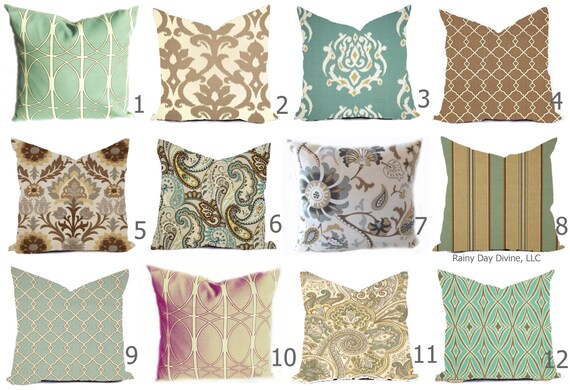 Outdoor Pillows or Indoor Covers Custom -  Spa Mist Mineral Aqua Blue Light Surf Brown Taupe Beige Khaki Tan Modern Geometric 18x18, 16x16