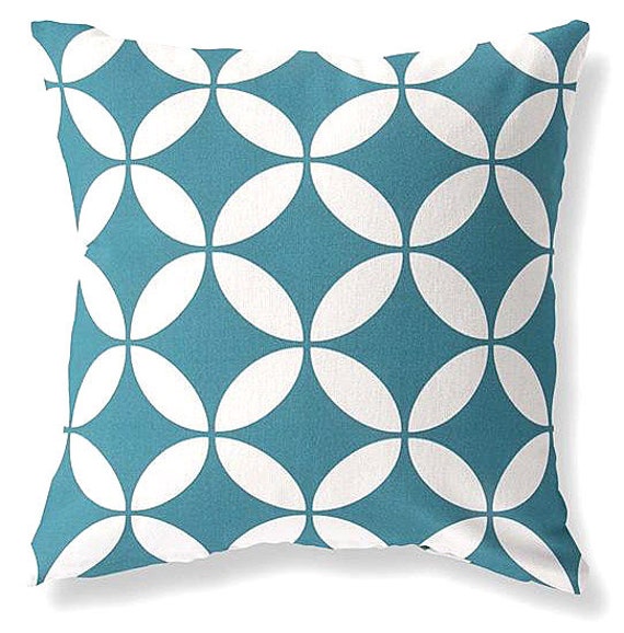 Outdoor Custom Pillow Cover Blue Teal Peacock Deep River Designer