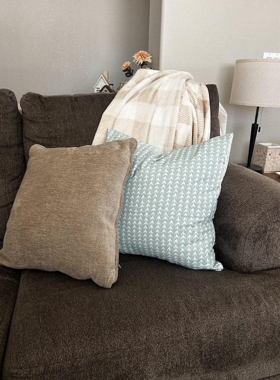 Pillow Cover Blue Light Powder Teal Sky Blue Cyan White Ivory Arrow, 20x20 inches Outdoor and Indoor