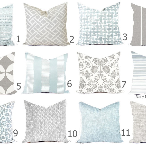 Outdoor Pillows or Indoor Custom Cover - Light Ice Blue Grey Gray Designer Modern multiple sizes 18 x 18, 16x16, 20x20