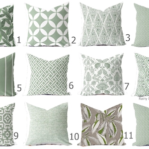 Outdoor Pillows or Indoor Custom Cover Green Sage Palm Designer Modern multiple sizes 18 x 18, 16x16, 20x20 image 1