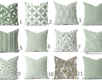 Outdoor Pillows or Indoor Custom Cover - Green Sage Palm Designer Modern multiple sizes 18 x 18, 16x16, 20x20