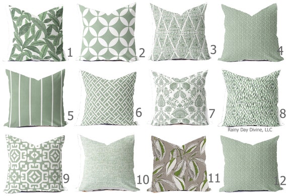 sage green cushions and throws