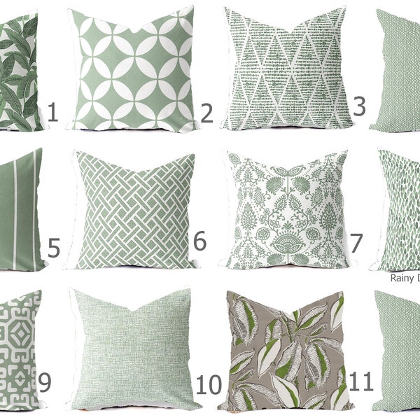 Outdoor Pillows or Indoor Custom Cover - Green Sage Palm Designer Modern multiple sizes 18 x 18, 16x16, 20x20