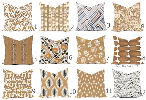 Outdoor Pillows or Indoor Custom Cover - Tan Camel Brown Golden Black Designer Modern multiple sizes 18 x 18, 16x16, 20x20