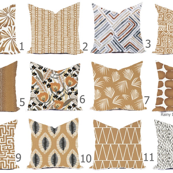 Outdoor Pillows or Indoor Custom Cover - Tan Camel Brown Golden Black Designer Modern multiple sizes 18 x 18, 16x16, 20x20