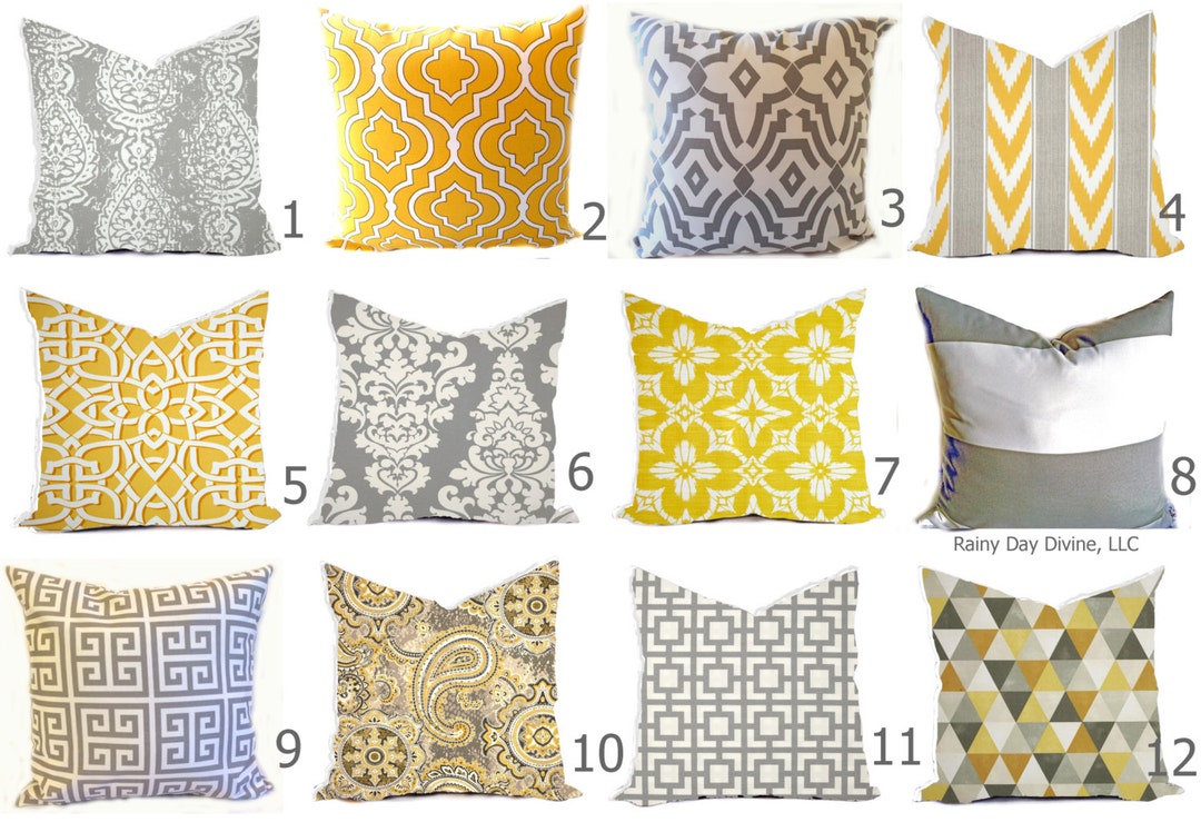 Outdoor Pillows or Indoor Custom Cover Yellow Grey Gray White Modern ...