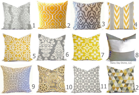 Outdoor Pillows or Indoor Custom Cover - Yellow Grey Gray White Modern Geo Quatrefoil - 16x16, 18x18