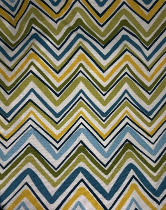 Fabric By the Yard Golden Yellow Blue Teal Green Olive Zigzag