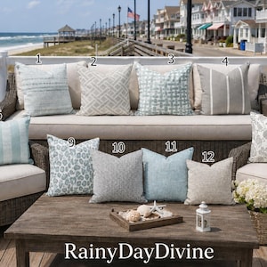 Outdoor Pillows or Indoor Custom Cover - Light Ice Blue Grey Gray Designer Modern multiple sizes 18 x 18, 16x16, 20x20