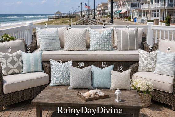 Outdoor Pillows or Indoor Custom Cover - Light Ice Blue Grey Gray Designer Modern multiple sizes 18 x 18, 16x16, 20x20