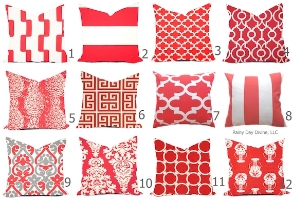 Outdoor Pillows or Indoor Custom Cover - Shades of Coral Red/Pink White Nautical Modern Geometric Tribal 18x18, 16x16
