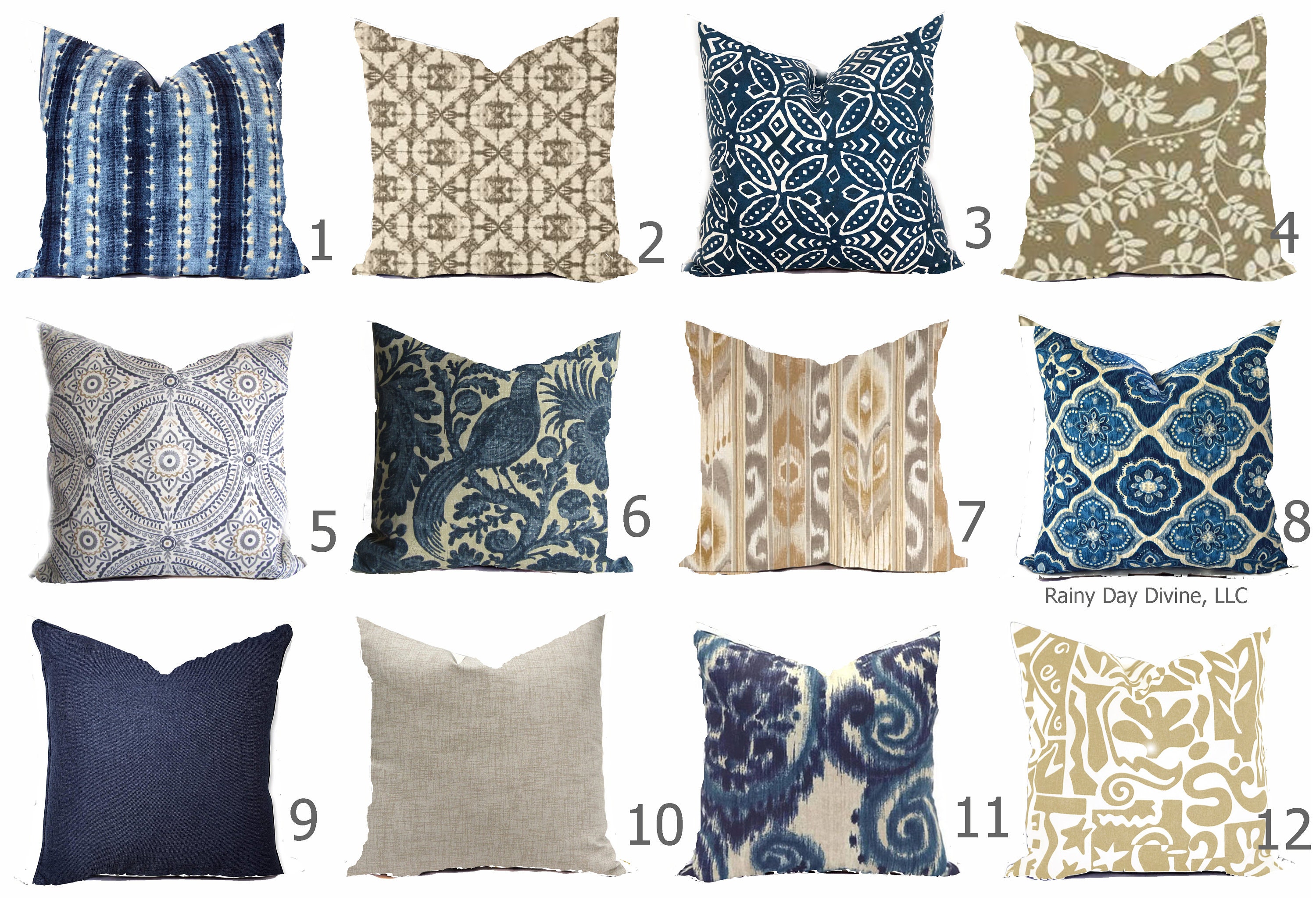 Custom Outdoor Indoor Pillow Cover Sham Tan Khaki Sand Navy Indigo Blue 16x16 18x18 Etsy