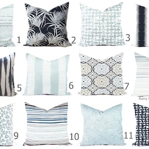 Outdoor / Indoor Pillow Covers custom size include 16x16, 18x18 and more - Light Blue Navy Passport Modern Geometric Tribal