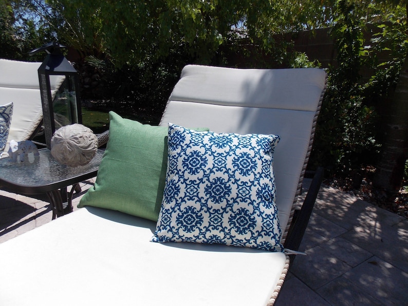 Outdoor Indoor Pillow Custom Cover Navy Blue Green Lime Ivory multiple pillows sizes 18 x 18, 16x16, 20x20 image 7