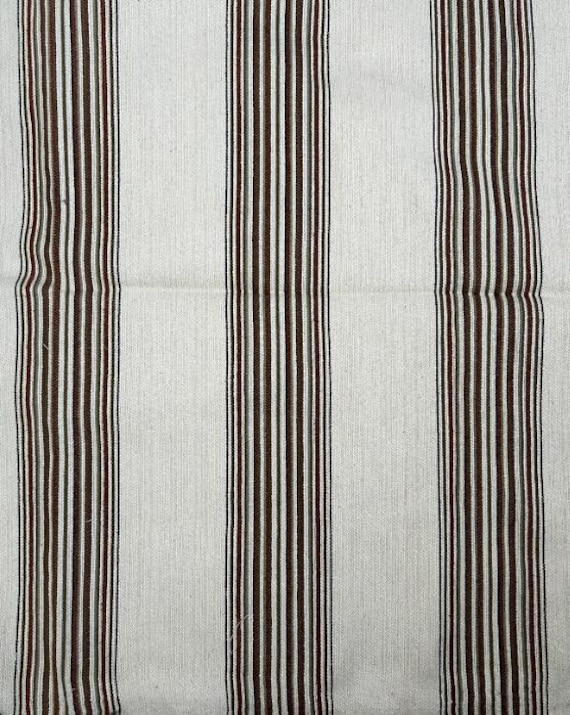 Fabric By the Yard Woven Off-White Ivory Stripe Brown, Grey, Gray, Maroon, Red Print