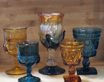 Eclectic Set of Vintage Glass - Set 1 - Teal and Amber FREE SHIPPING