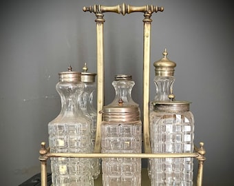 Art Deco cruet set for oil, vinegar and spices | antique cruet stand | vintage table curio brocante