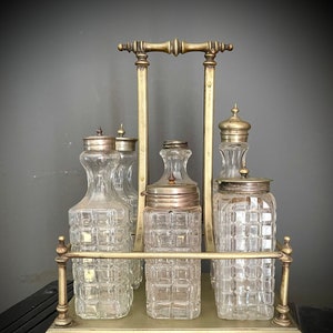 Art Deco cruet set for oil, vinegar and spices | antique cruet stand | vintage table curio brocante