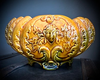 Beautiful Art Nouveau Jardiniere Wardle Majolica Yellow ochre, green and turquoise stamp Art Nouveau pottery