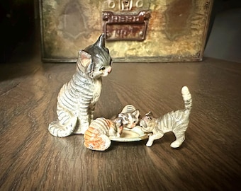 Antique 10 Piece Miniature Cold Painted Vienna Bronze Dressed Cat