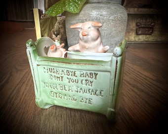Antique Porcelain figurine Made in Germany Pig and Baby Pig cradle animals pastel