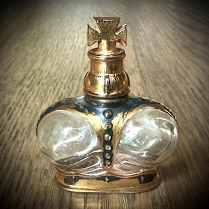 Miniature Perfume bottle Prince Matchabelli Wind Song Cross Top Gold Crown Vintage curiosities glass Royal