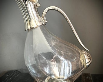 Silver plated carafe decanter duck glass curiosities vintage brocante French glass wine decanter antique animal beautiful