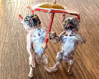 Viennese bronze 2 Pug dogs Pug bronze antique cold painted animal figurine Vienna Bronze Wiener bronze stamp Austria Viennese bronze
