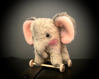 Ooak doll Art Toy Elephant on wheels Teddy Bear mohair ooak bear needle felted Lies & Lot Art Bears
