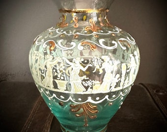 Antique Italian glass vase gold white blue glass vase curiosities hand painted curiosities brocante