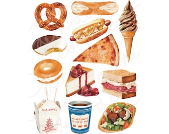 NYC Food Art Download | NYC Food Clipart Download | Food Printable | Junk Journal Digital | Food Art Download | Pizza Clipart | Cute Food