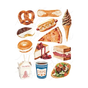 NYC Food Art Download | NYC Food Clipart Download | Food Printable | Junk Journal Digital | Food Art Download | Pizza Clipart | Cute Food